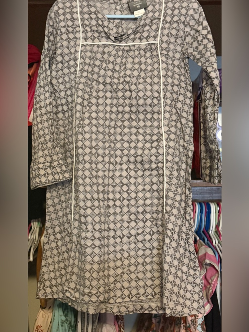 kate quinn size 6 year gauze gray geometric print dress READ description please